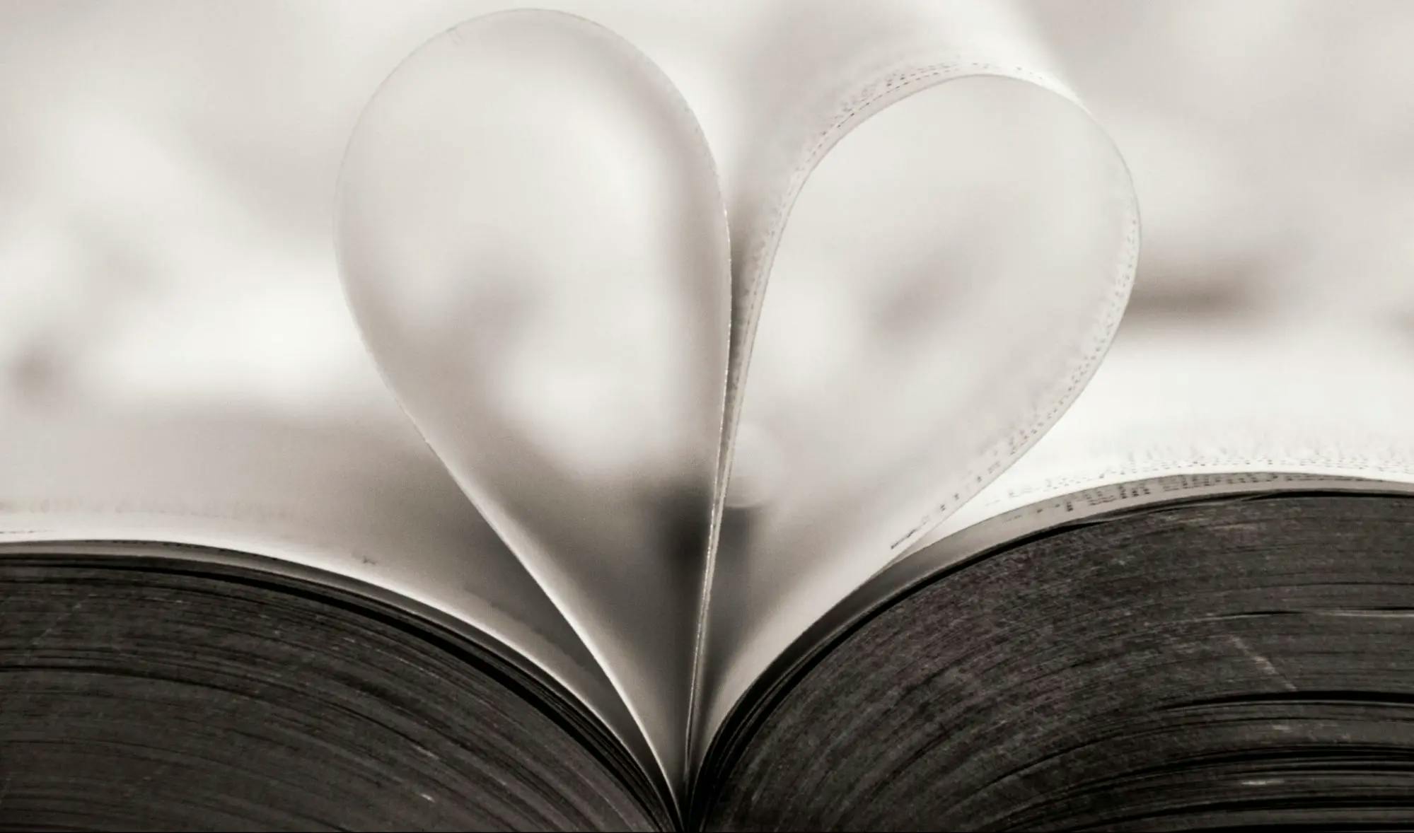 Two book pages shaped as a heart